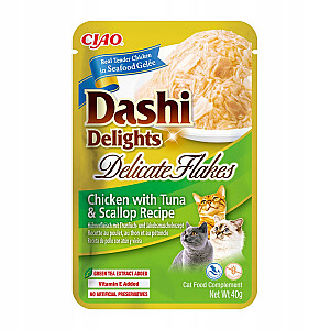 INABA CAT Dashi Delights Delikātās pārslas vistas ar tunzivīm un gliemenēm - kaķu našķis - 40g