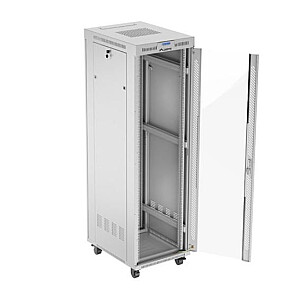 Стоячий шкаф 19'' 42U 600x800 с серыми стеклянными дверями в плоской упаковке