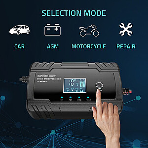 Inteliģents mikroprocesoru lādētājs 12V 8A | 24V 4A | Taisngrieža ar remontfunkciju AGM GEL akumulatoram | LCD