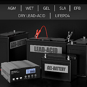 Inteliģents mikroprocesoru lādētājs 12V | 12.6V | 24V | Taisngrieži ar remontfunkciju AGM GEL LiFePO4 akumulatoram | LCD 