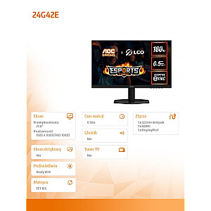 AOC 24G42E - 23.8" | Ātra IPS | Full HD | 0.5ms | 180Hz