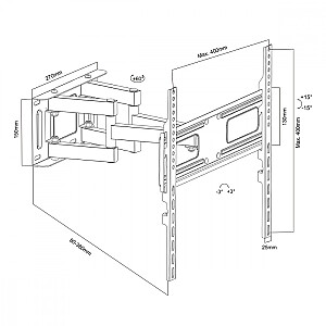TV stiprinājums 32-75 collas 50kg, MC-788 maksimālā VESA 400x400