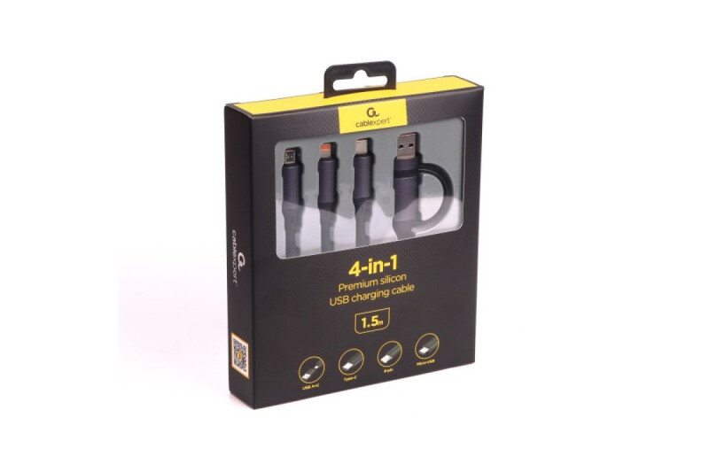 Cablexpert CC-USB2S-ACM31-1.5M Премиальный силиконовый 4-в-1 USB зарядный кабель, 1.5 м | Cablexpert