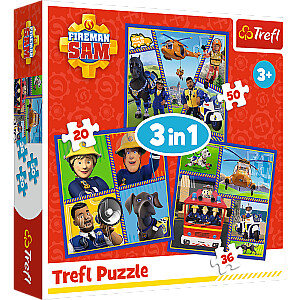 TREFL FIREMAN SAM Pužļu komplekts 3in1 Ugunsdzēsējs Sems