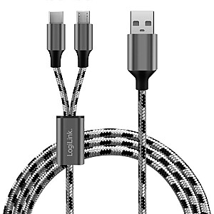 USB2.0 A/M к micro USB + USB-C кабель, 1.2м