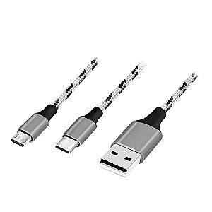 USB2.0 A/M к micro USB + USB-C кабель, 1.2м