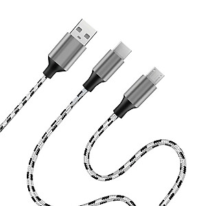 USB2.0 A/M к micro USB + USB-C кабель, 1.2м