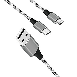 USB2.0 A/M к micro USB + USB-C кабель, 1.2м