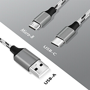 USB2.0 A/M к micro USB + USB-C кабель, 1.2м