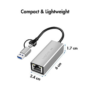 USB-A/-C uz 2.5G Ethernet adapteri, pelēks