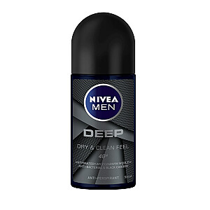 NIVEA Men Deep antibakteriāls roll-on pretsviedru līdzeklis ar aktivēto ogli 50ml