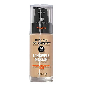 REVLON ColorStay With Pump aplauzums kombinētai/taukainai ādai SPF15 tonālais krēms kombinētai un taukainai ādai 180 smilšu bēšs 30ml