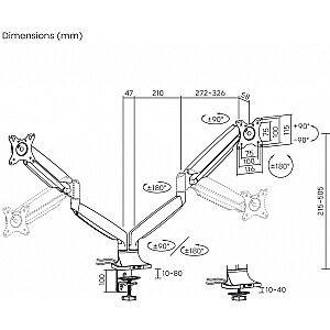 Газовый настольный крепеж для 2 LED/LCD мониторов 17-35" L-36HD 1-15KG 1xUSB-A 1xUSB-C 3.0 Высокой прочности