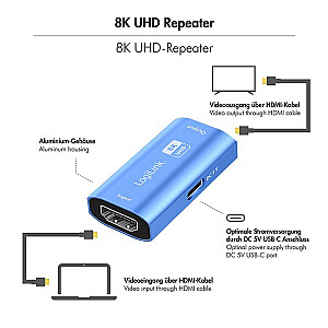 HDMI repetitors, 8K/60HZ, HDCP2.3, Alu, zils