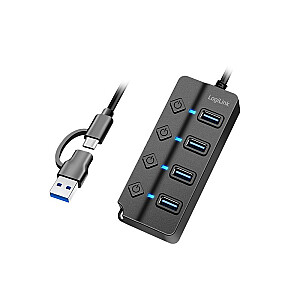 HUB 4xUSB-A, Gen1, 4x ON/OFF, черный