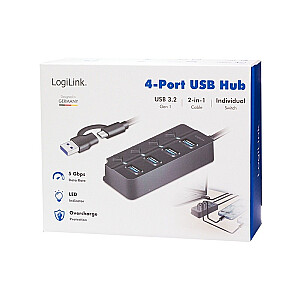 HUB 4xUSB-A, Gen1, 4x ON/OFF, черный