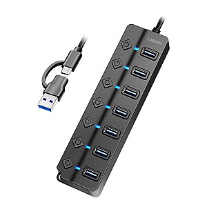 HUB USB3.2 Gen1, 7x USB-A, 7x ON/OFF, черный