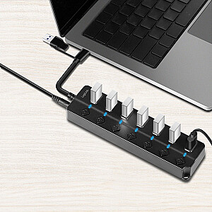 HUB USB3.2 Gen1, 7x USB-A, 7x ON/OFF, черный