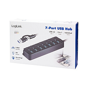 HUB USB3.2 Gen1, 7x USB-A, 7x ON/OFF, черный