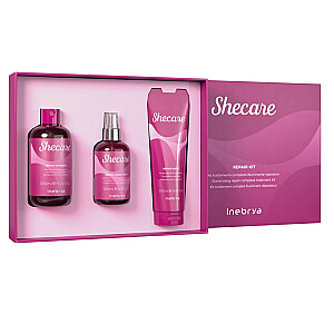 INEBRYA SET Shecare Repair kuracja do włosów zniszczonych zabiegami chemicznymi  Shampoo 300ml + Mask 300ml + Spray 200ml