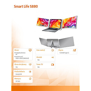 Pārnēsājamie monitori klēpjdatoram Smart Life S880 16 '' 2 monitori, IPS, 1920x1200