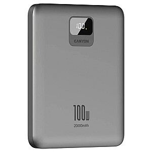 Canyon PB-2008 LED 20000 mAh PD100W QC3.0 tumši pelēks