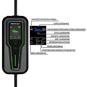 Mobilais lādētājs elektriskajai automašīnai EV ar 2in1 regulāciju Type2 | 7kW | CEE 3 PIN | 230V | LCD | Pārnēsājams | Sienas lādētājs | 5m 