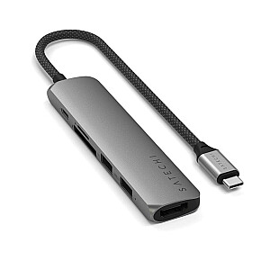 Satechi 6-in-1 USB-C Slim Multiport Adapter - alumīnija adapters USB-C mobilajām ierīcēm (USB-C, 2x USB-A, 4K HDMI, micro/SD kartes lasītājs) (pelēks)