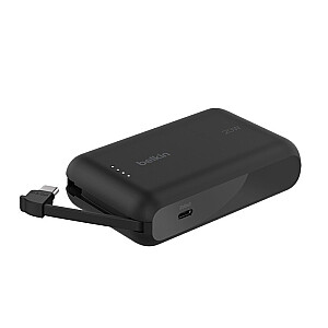 PowerBank BoostCharge 10k mAh 20w iebūvēts kabelis-C, ports-C, melns