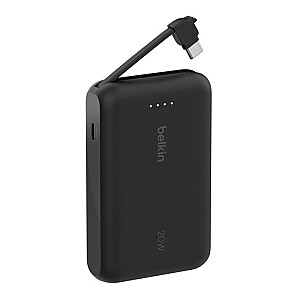 PowerBank BoostCharge 10k mAh 20w iebūvēts kabelis-C, ports-C, melns