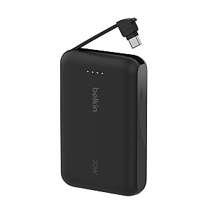 PowerBank BoostCharge 10k mAh 20w iebūvēts kabelis-C, ports-C, melns