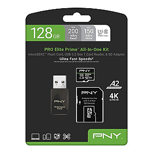 Elite Prime microSDXC atmiņas karte 128GB + SD adapteris + USB-A lasītājs
