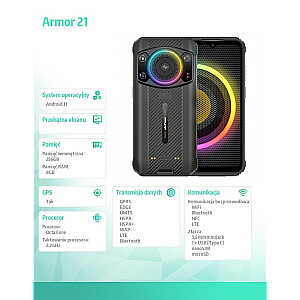 Смартфон Armor 21 4G 8/256GB IP69K динамик 122dB RGB Черный