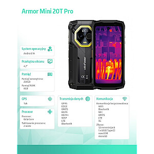 Smartphone Armor Mini 20T Pro 5G 4.7 collas 8/256GB IP69K termiskā attēlveidošana Melns