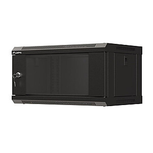 Настенный монтажный шкаф 19" 4U 540x350 черный с стеклянными дверцами (в разобранном виде)