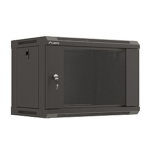 Настенный монтажный шкаф 19" 6U 540x350 черный с стеклянными дверцами (в разобранном виде)