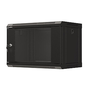 Настенный монтажный шкаф 19" 6U 540x350 черный с стеклянными дверцами (в разобранном виде)