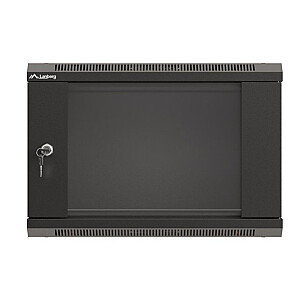 Настенный монтажный шкаф 19" 6U 540x350 черный с стеклянными дверцами (в разобранном виде)