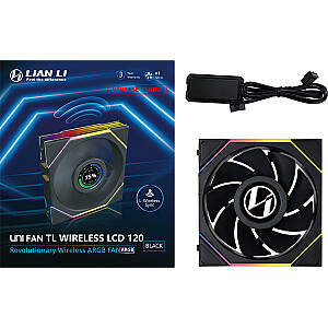 Lian Li UNI FAN TL Wireless LCD ventilators, ARGB, PWM - apgriezta asmens, 120mm, melns