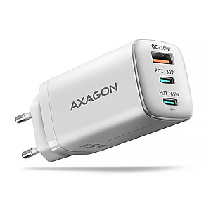 ACU-DPQ65W GaN sienas lādētājs, 65 W, 3 porti (USB-A + Dual USB-C), PD3.0/QC4+/PPS/Apple, balts