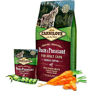 CARNILOVE Kaķu matu bumbiņu kontrole ar pīli un fazānu - sausais kaķu ēdiens - 400 g