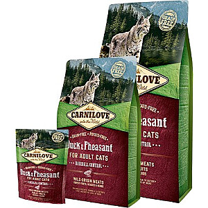CARNILOVE Kaķu matu bumbiņu kontrole ar pīli un fazānu - sausais kaķu ēdiens - 400 g