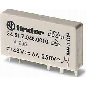 Finder šaurs elektromagnētiskais relejs 1P 6A 60V DC, kontakts AgNi+Au, drukātajai shēmai 34.51.7.060.5010