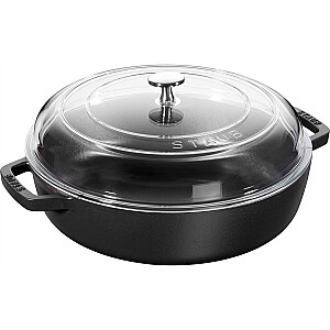 Staub čuguna cepšanas panna ar divām rokturiem un vāku - 24 cm, melna