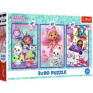 TREFL GABBY´S DOLLHOUSE Pužļu komplekts Gabijas krāsainās dienas, 3x80 gab.