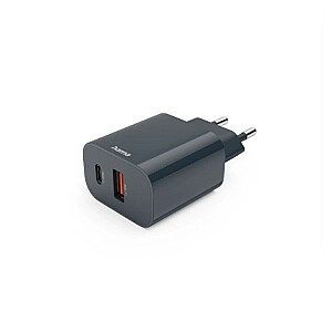 Hama Quick Charger, USB-C, USB-A, Power Delivery (PD), 20 W, anthracite Black