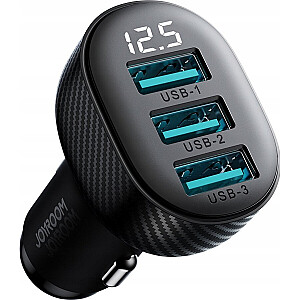 Joyroom lādētājs Joyroom JR-CCD03 automašīnas lādētājs 3.4A ar displeju 3x USB-A - melns