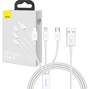 Baseus USB-A - USB-C + microUSB + Lightning 1 м Белый (P10320105221-00)