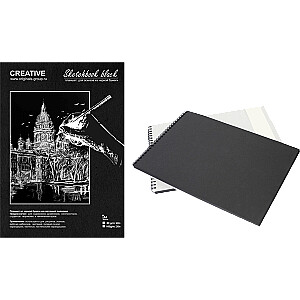*Skiču albums ar spirāli Creative A4, 80g/m², 40 loksnes, ar melnām lapām