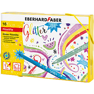 Flomāsteru komplekts EberhardFaber 3mm, ar spīdumiem, 16 krāsas